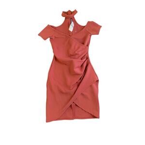 Fashion Nova Off Shoulder Choker Dress Small Marsala Burnt Orange Bodycon NWT